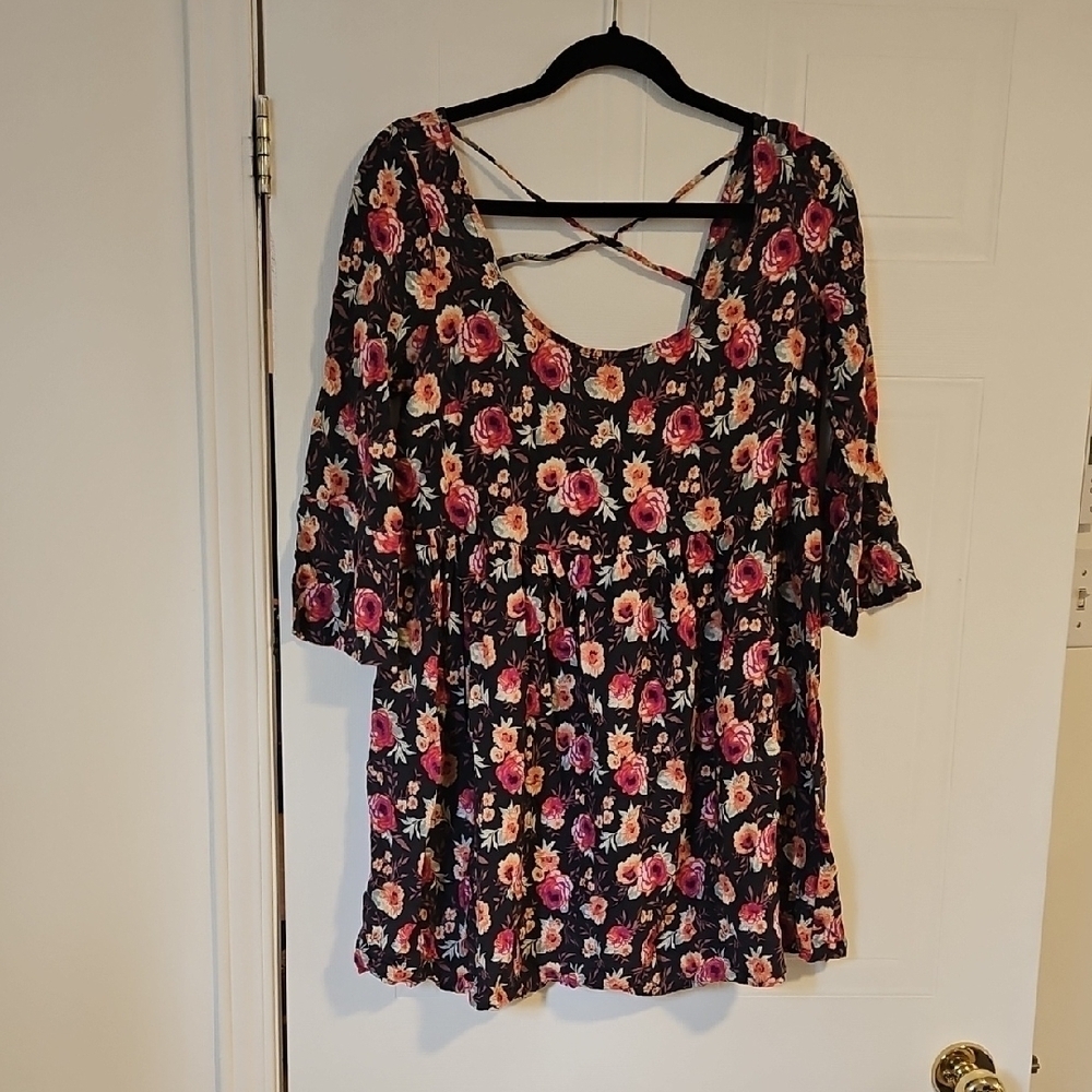 American Eagle Floral Mini Shirt Dress Womens Medium Bell Sleeve